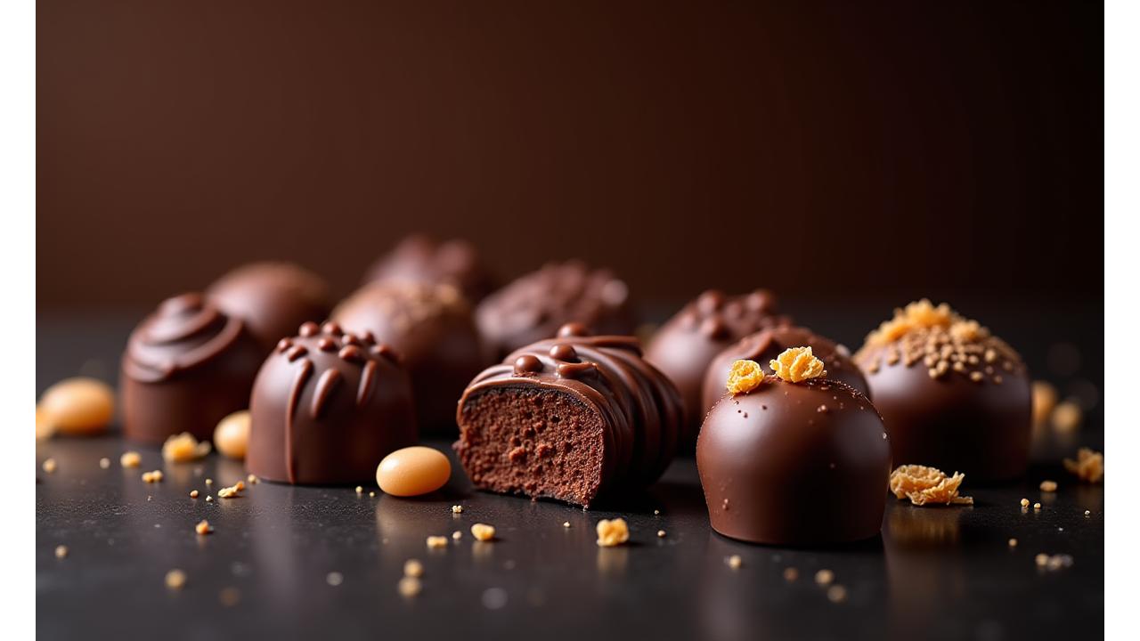 Chocolats faits à la main et confiseries artisanales présentés avec élégance.