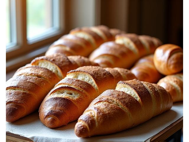 Différents types de pains au levain et viennoiseries