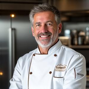 Portrait du Chef Exécutif Antoine Dupont devant une cuisine moderne