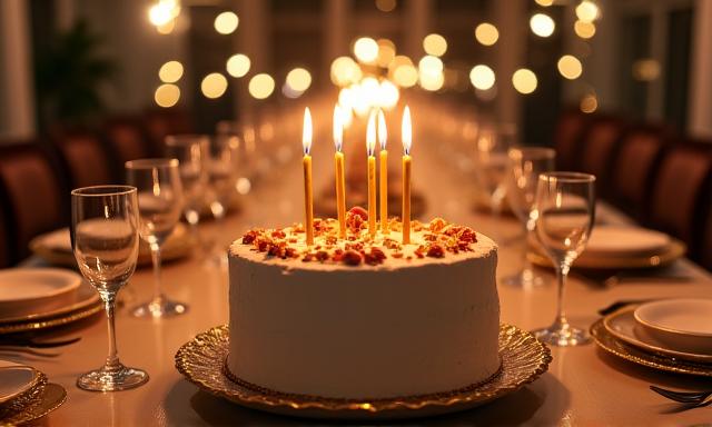Dîner d'anniversaire avec décoration thématique et plats gastronomiques