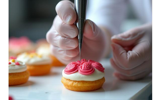 Apprenti patissier décorant un gâteau français