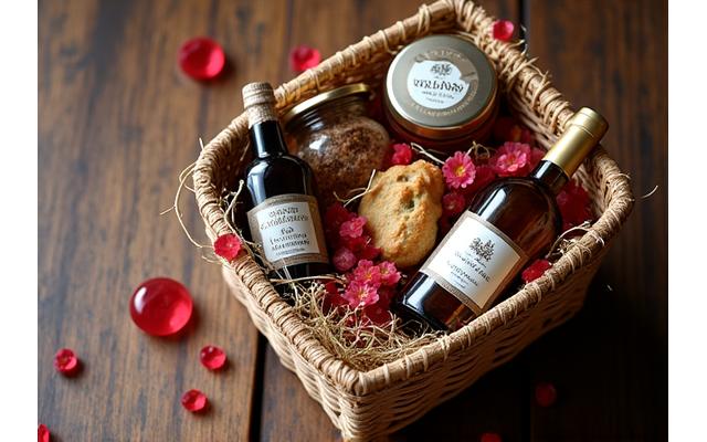 Panier gourmand rempli de produits gastronomiques